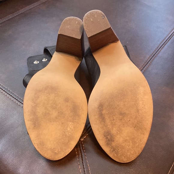 Like New Black Leather Peep Toe Block Heels - Picture 7 of 7